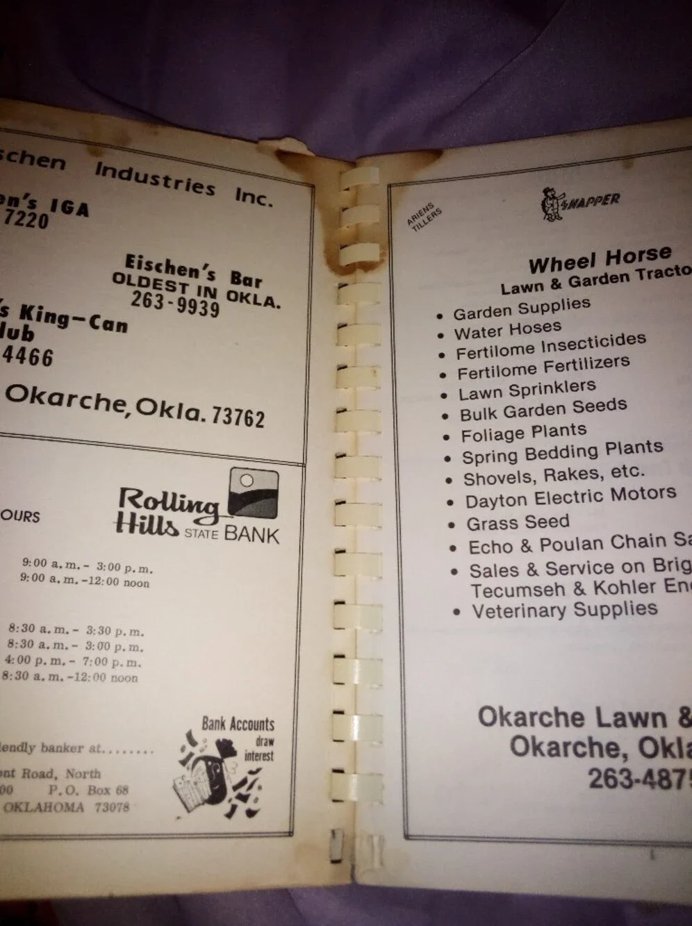 Old Cookbook Okarche Oklahoma